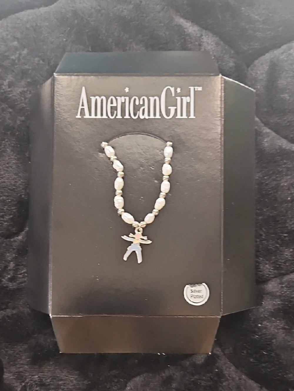 American Girl Silver Dancer Charm Necklace with White Pearls